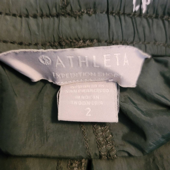 Athleta Expedition Short Green Black Strip Side Shorts 2 - Picture 4 of 5